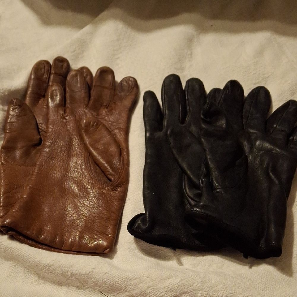 Black and Brown Leather Driving Gloves